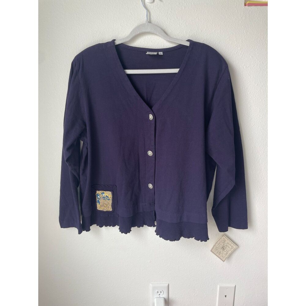 Whimsygoth cardigan L Focus NWT purple cotton lettuce edge button up top